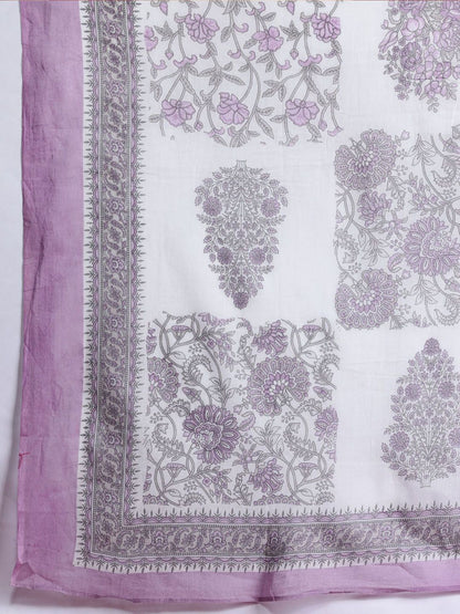 Floral Printed Sequinned V-Neck Pure Cotton Kurta with Trousers & Dupatta