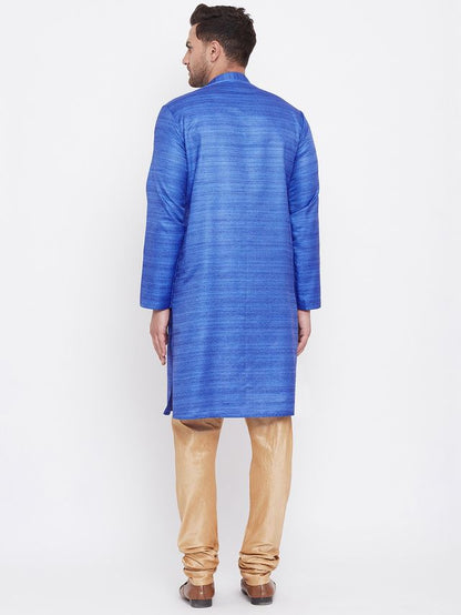 Men's Blue Silk Blend Straight Kurta Pyjama Set