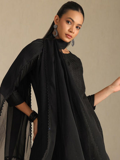 Dhiyona SO Women's Geometric Embroidered Sequinned Straight Kurta With Trousers & Dupatta