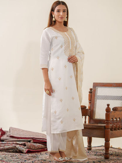 Dhiyona PD Women Ethnic Motifs Woven Design Kurta With Trousers & Dupatta