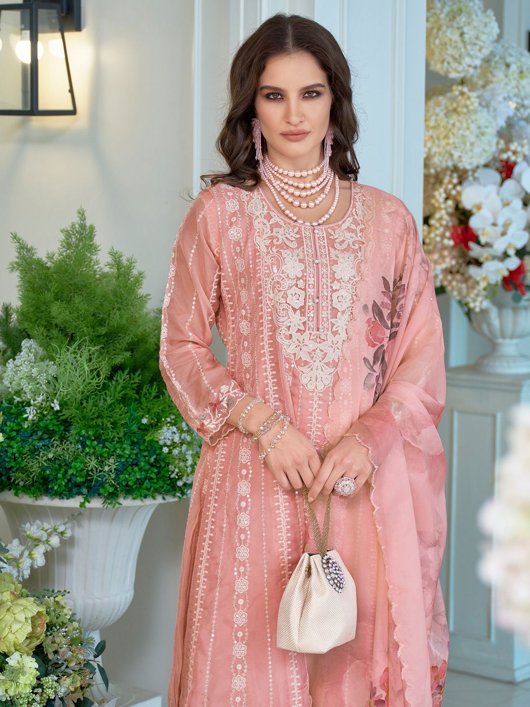 Women Ethnic Motifs Embroidered Sequinned Anarkali Kurta with Trousers & Dupatta