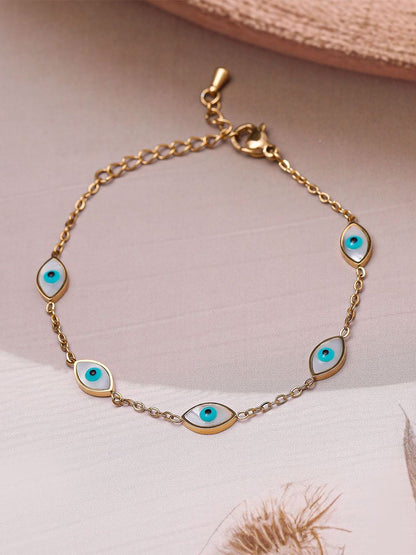 Dhiyona RJ Women's 18K Gold Plated Stainless Steel Tarnish-Free Waterproof Demi-Fine Evil Eye Bracelet
