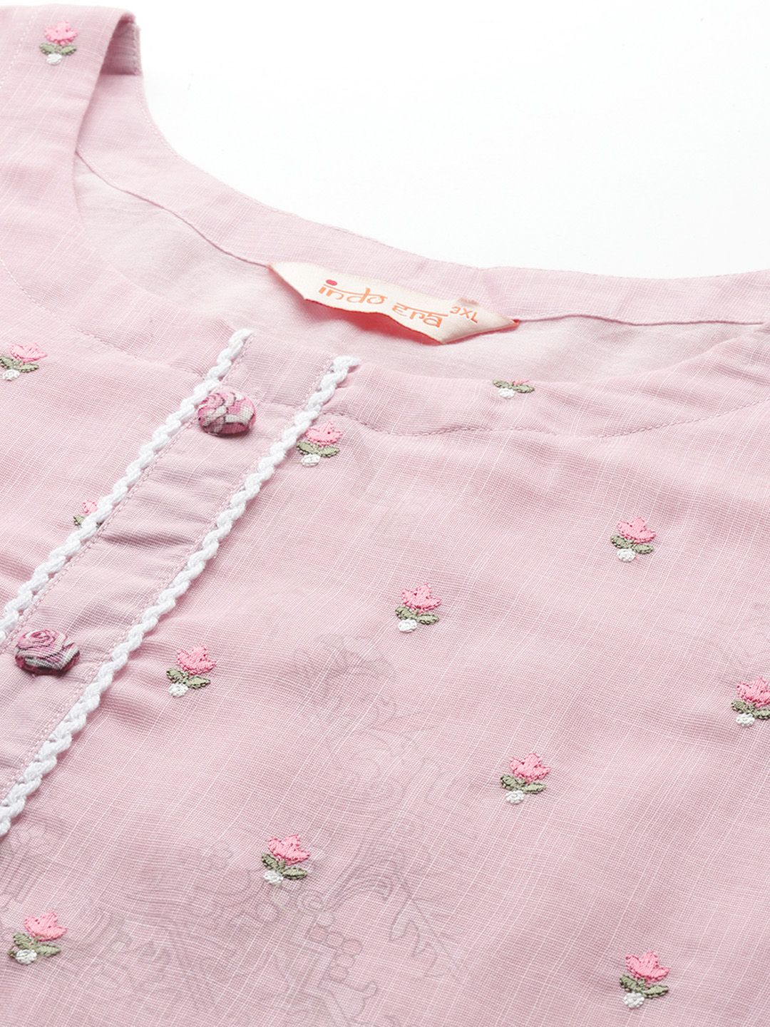 Pink Embroidered Straight Kurta With Trousers & Dupatta