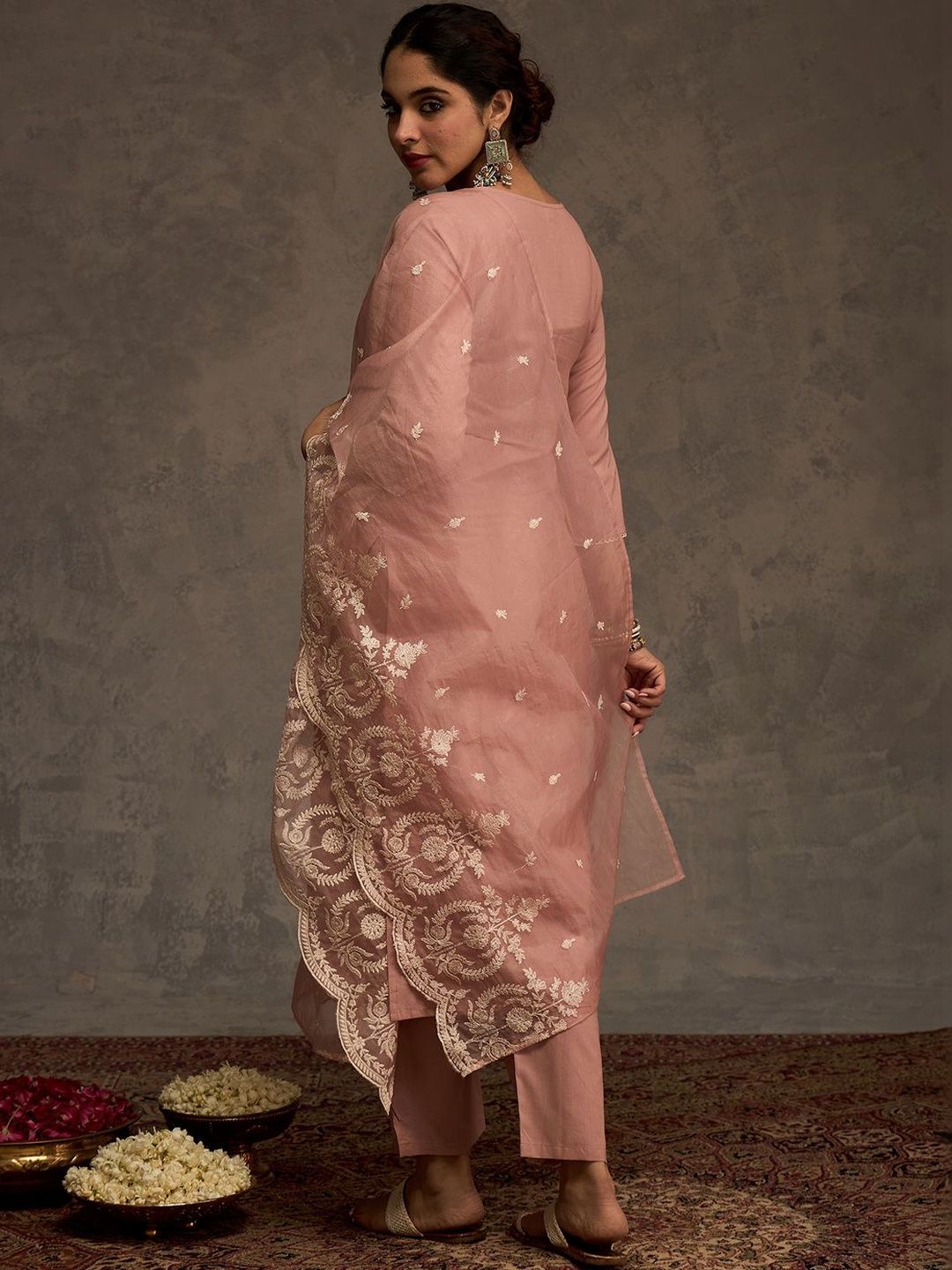 Women Ethnic Motifs Embroidered Regular Thread Work Pure Cotton Kurta with Trousers & With Dupatta