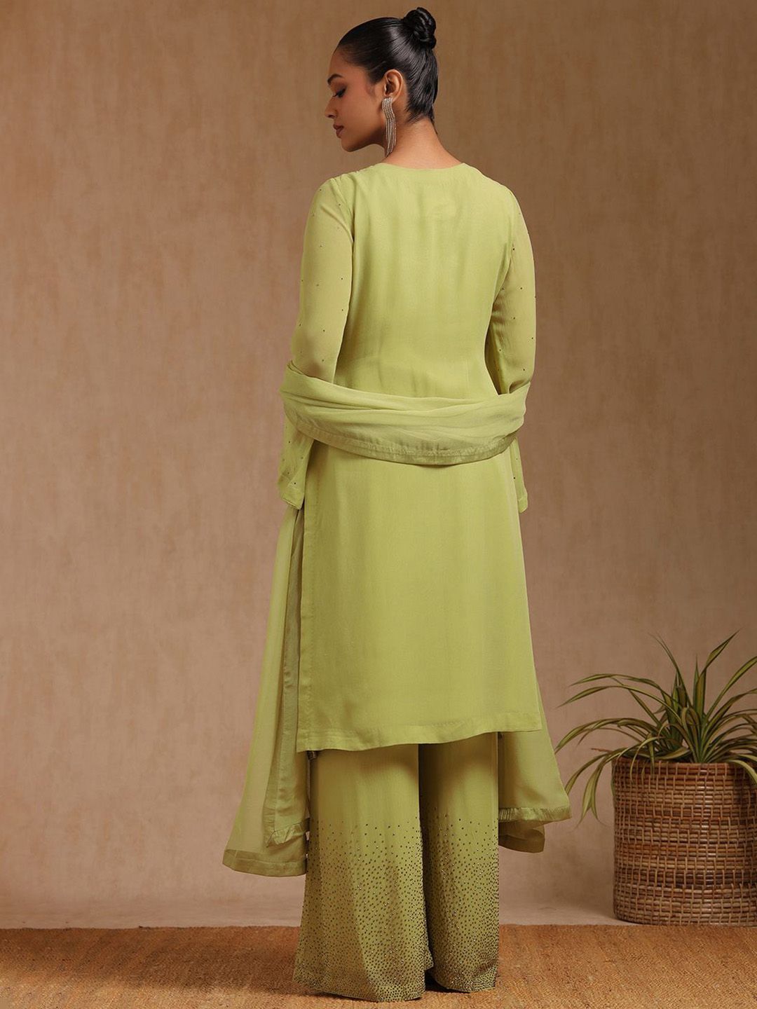 Dhiyona SO Women's Ethnic Motifs Embroidered Beads and Stones Straight Kurta With Palazzos & Dupatta