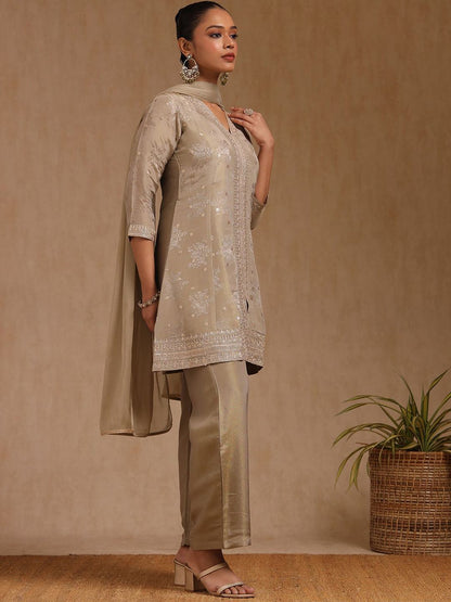 Dhiyona SO Women's Women Floral Woven Design Sequinned Detail A-Line Kurta with Palazzos & Dupatta