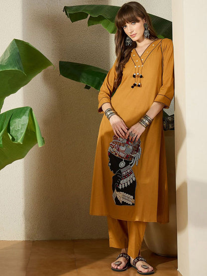 Dhiyona IE Embroidered V-Neck Pure Cotton Top With Trouser