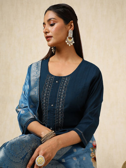 Dhiyona SO Women's Women Floral Embroidered Regular Beads and Stones Kurta with Trousers & With Dupatta