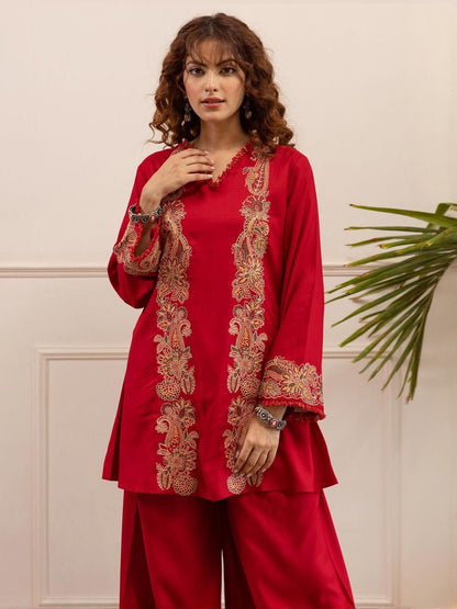 Women Ethnic Motifs Embroidered A-Line Kurta with Palazzos