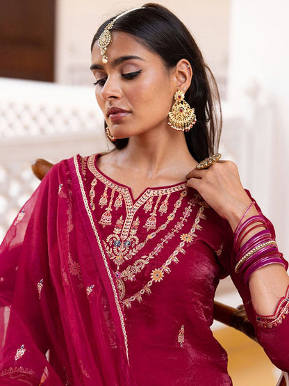 Dhiyona CH Women Ethnic Motifs Embroidered Kurta with Trousers & Dupatta