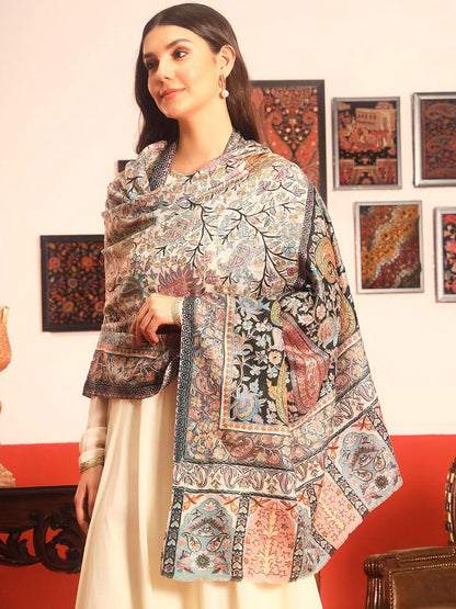 Dhiyona PA Guldasta Fine Wool Kalamkari Paisley Embroidered Shawl