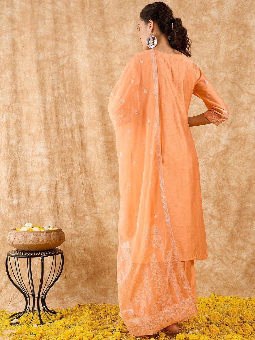 Ethnic Motifs Printed Straight Liva Kurta with Trousers & Dupatta