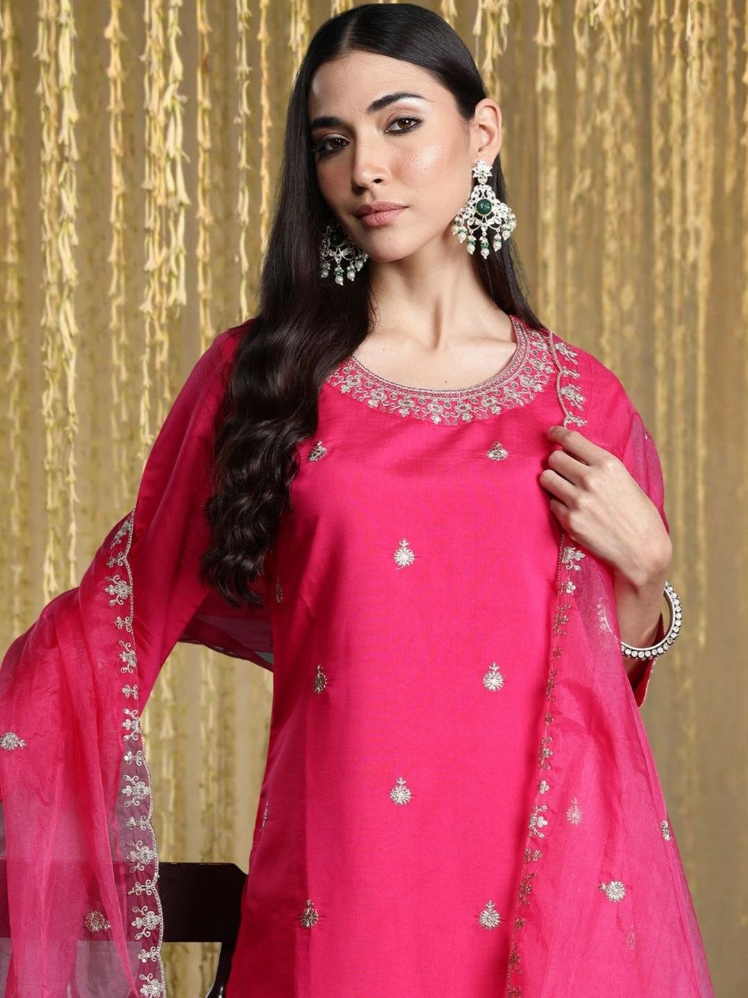 Dhiyona IE Women Ethnic Motifs Embroidered Regular Kurta with Trousers & With Dupatta
