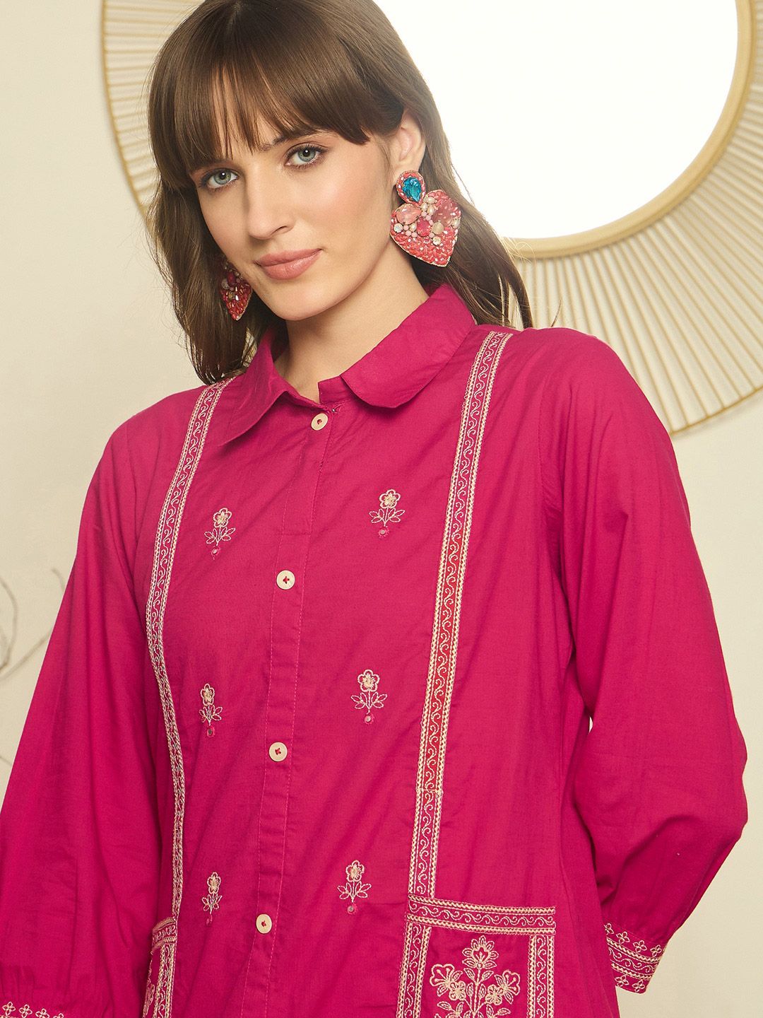 Women Ethnic Motifs Embroidered A-Line Thread Work Pure Cotton Kurta & Trousers