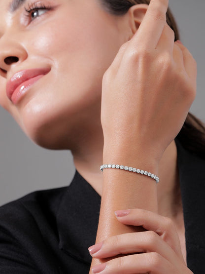 Dhiyona RJ Women's Rhodium Plated Cubic Zirconia Studded Tennis Bracelet