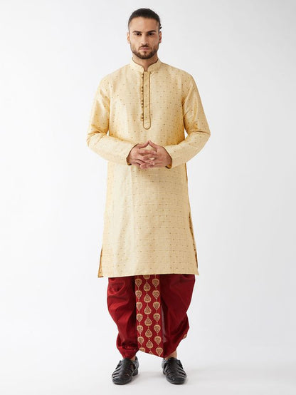 Men's Beige Silk Blend Straight Kurta and Dhoti Set