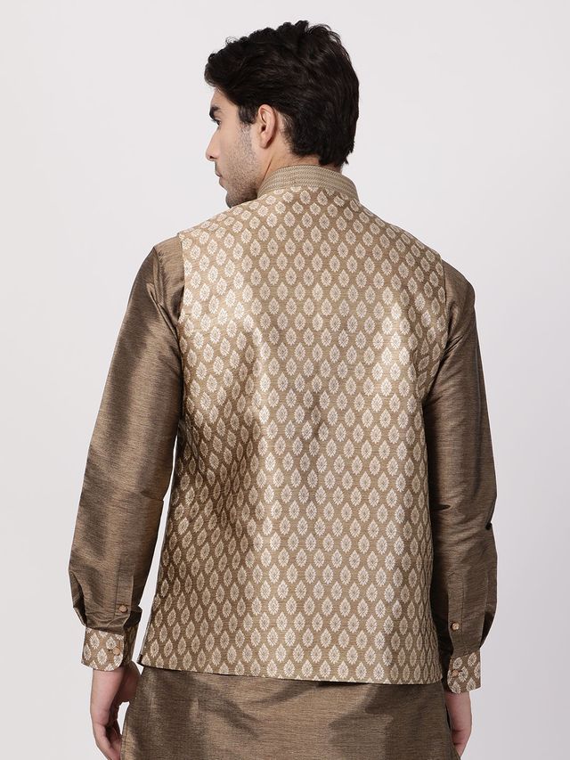 Men's Gold Silk Blend Straight Nehru Jacket