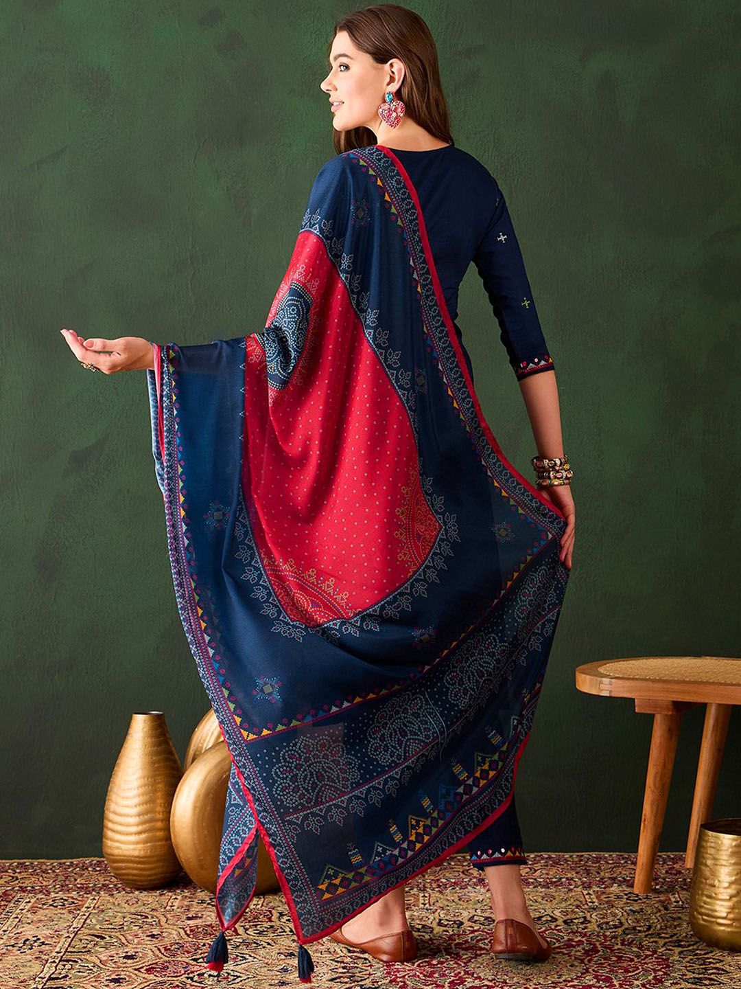 Dhiyona SN Women's Sequence Embroidered Straight Kurta & Trousers With Dupatta