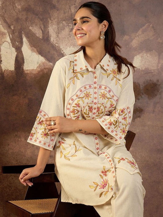 Women Ethnic Motifs Printed Cotton A-Line Kurta with Trousers