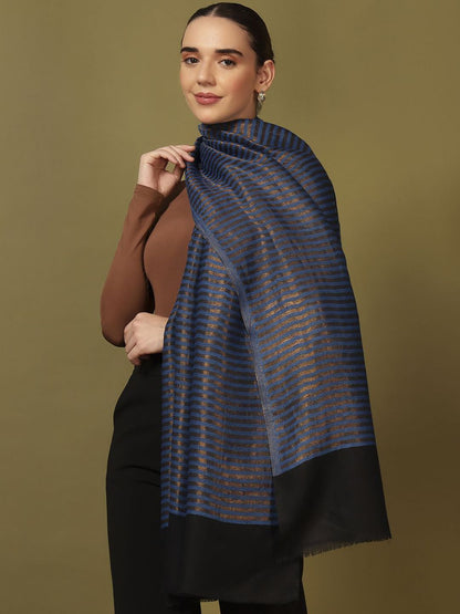 Dhiyona PA Zargul Striped Woven Design Zari Reversible Woolen Shawl