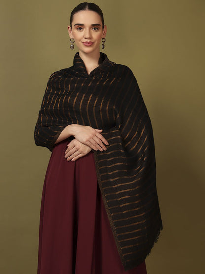 Dhiyona PA Striped Woven Design Reversible Sunehri Fine Woolen Shawl