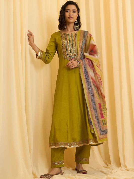 Dhiyona CH Women Ethnic Motifs Embroidered Kurta with Trousers & Dupatta