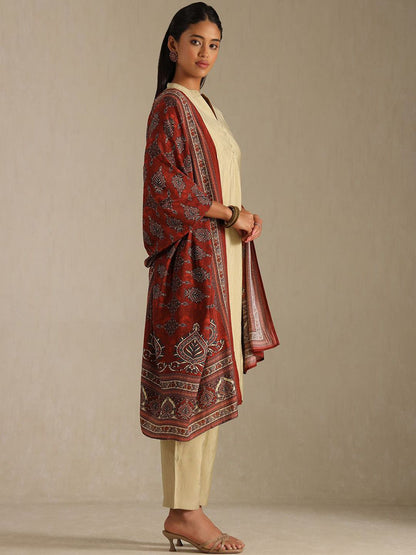 Dhiyona SO Women's Women Ethnic Motifs Solid A-Line Kurta with Trousers & Dupatta