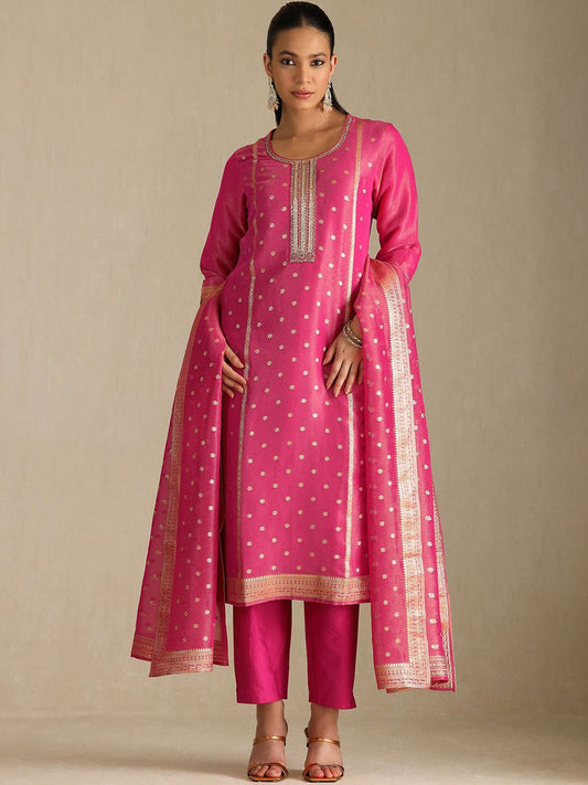 Dhiyona SO Women's Women Floral Regular Zardozi Kurta with Trousers & Dupatta