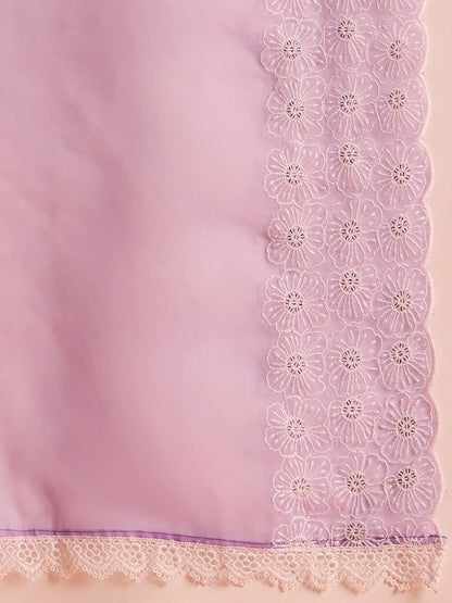 Floral Embroidered Straight Kurta With Trousers & Dupatta