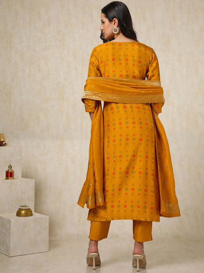 Dhiyona SO Women's Ethnic Motifs Embroidered Beads and Stones Straight Kurta with Trousers & Dupatta