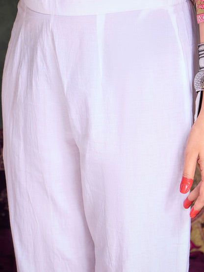 Floral Printed Panelled Pure Cotton A-Line Kurta With Trousers