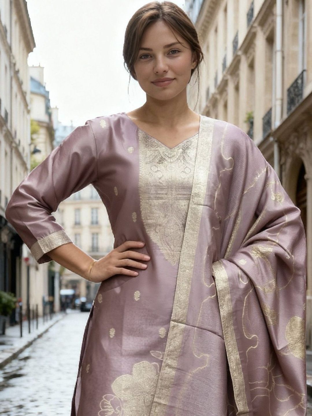 Women Regular Kurta with Trousers & With Dupatta