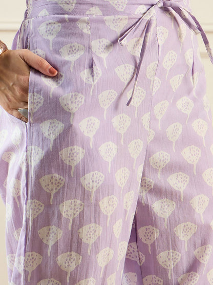 Dhiyona IE Floral Printed V-Neck Pure Cotton Straight Kurta With Trousers & Dupatta