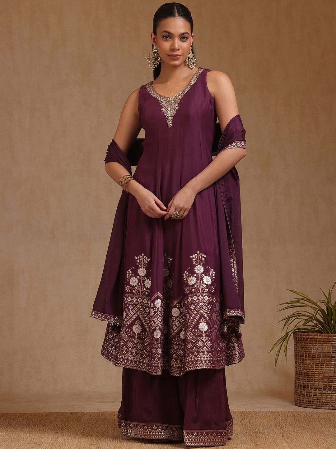 Dhiyona SO Women's Women Ethnic Motifs Regular Beads and Stones Kurta with Palazzos & With Dupatta