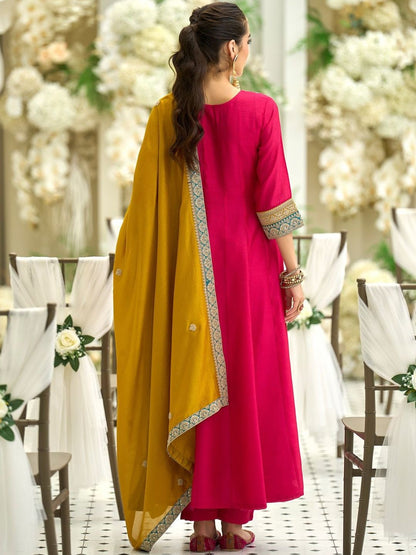 Women Ethnic Motifs Embroidered Anarkali Kurta with Trousers & Dupatta