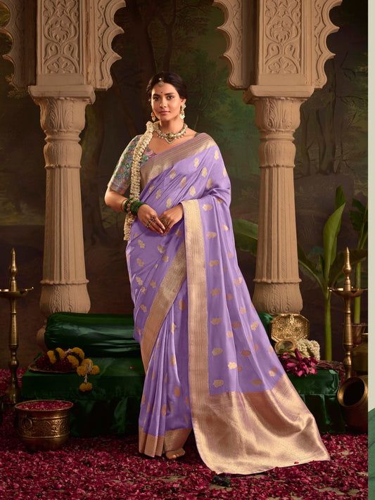 Dhiyona KM Women Royal Purple Saree With Contrasting Sea Green Blouse