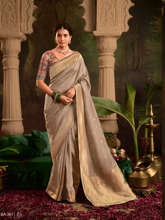 Dhiyona KM Women Elegant Beige Crape Dola Silk Saree