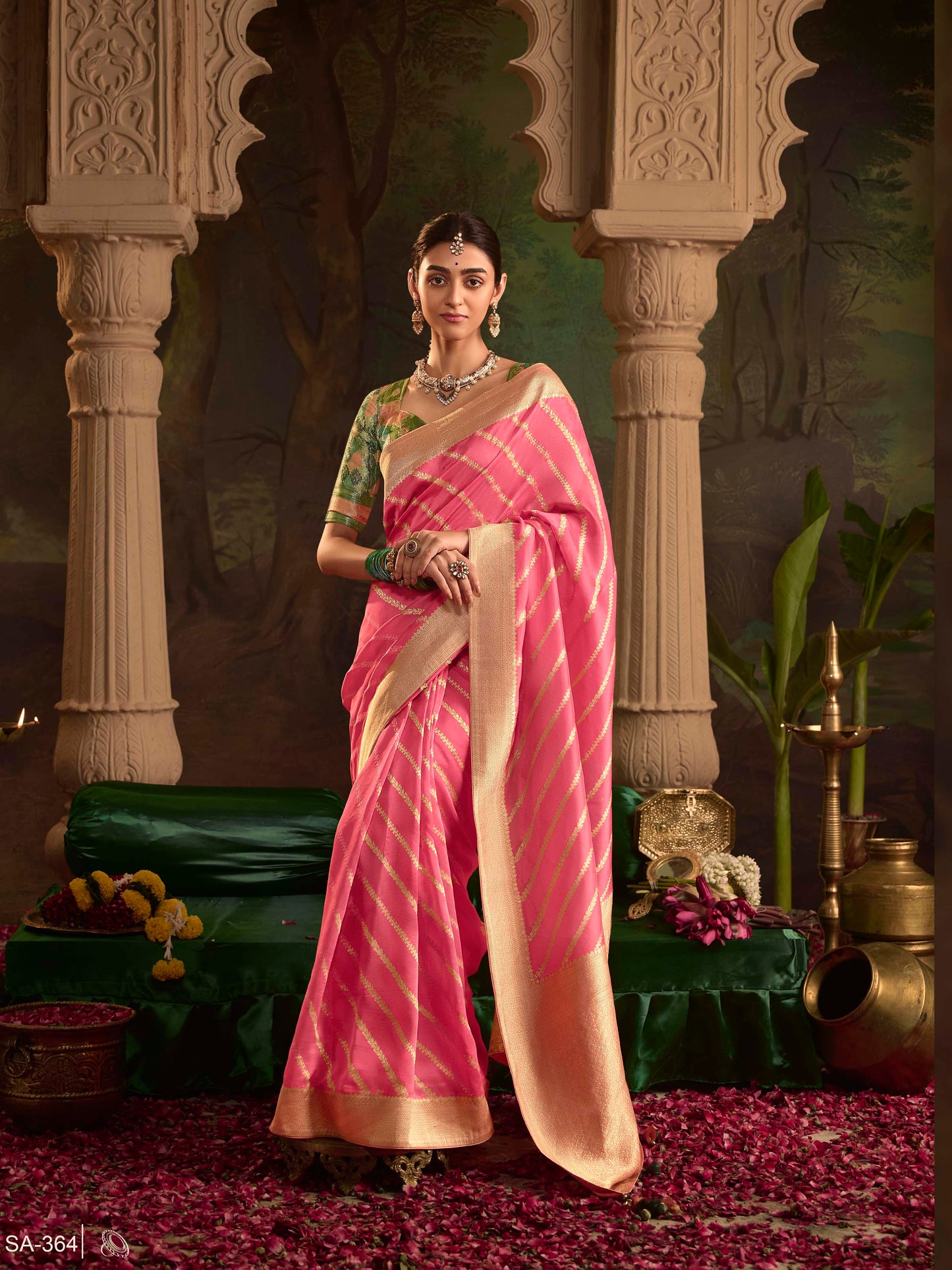 Dhiyona KM Women Pink Color Designer Silk Readymade/Easy Saree