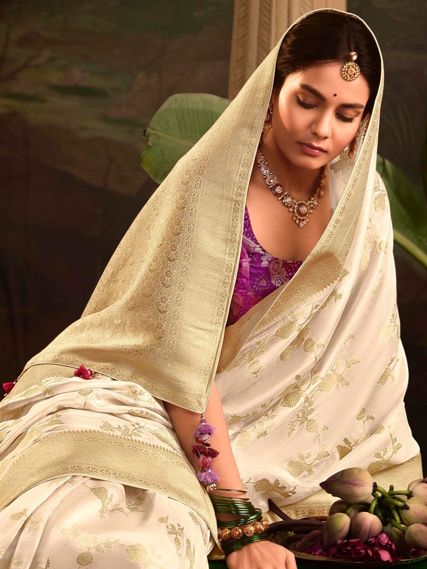 Dhiyona KM Women Crepe Silk Fabric Cream Color Excellent Sareecrepe Silk Fabric Cream