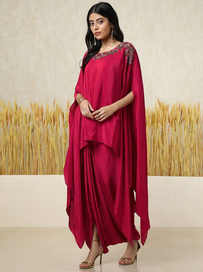 Dhiyona SO Women's Floral Yoke Design Layered Beads and Stones Top With Dhoti Pants & Inner