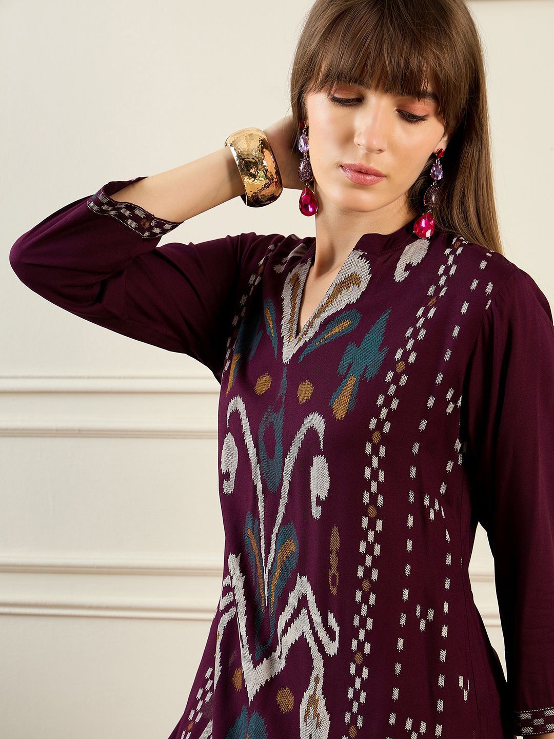 Dhiyona IE Ethnic Motifs Printed Mandarin Collar Straight Kurta