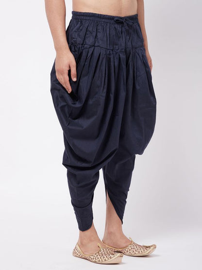 Men's Navy Blue Cotton Cotton Satin  Dhoti