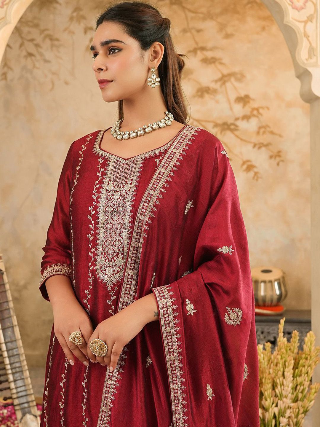 Women Ethnic Motifs Embroidered Sequinned Kurta with Trousers & Dupatta