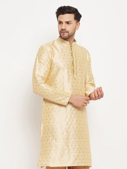 Men's Gold Silk Blend Straight Kurta Pyjama Set