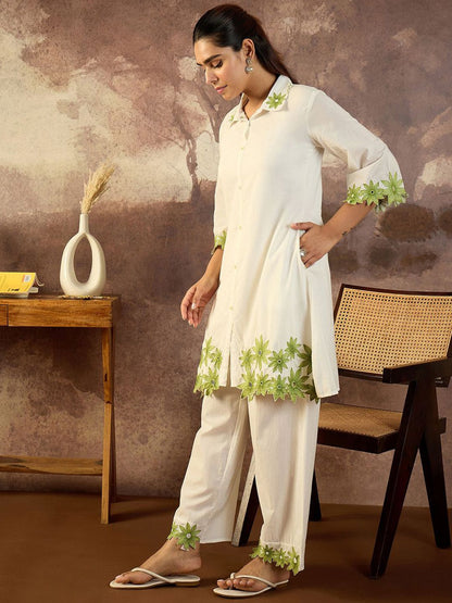 Dhiyona IE Embroidered A-Line Pure Cotton Tunic With Trousers