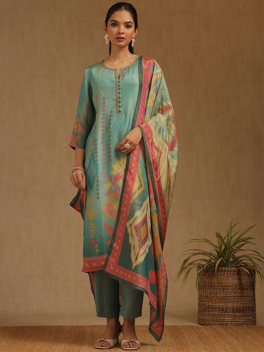 Dhiyona SO Women's Women Ethnic Motifs Printed Kurta with Trousers & Dupatta
