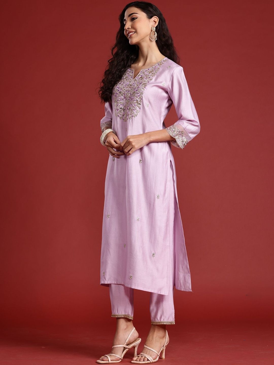 Women Ethnic Motifs Embroidered Regular Liva Kurta with Trousers & Dupatta
