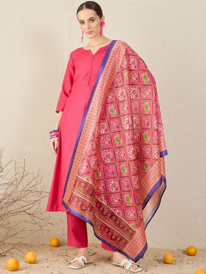 Women Solid A-Line Kurta with Trousers & Dupatta