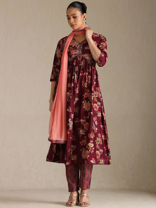 Dhiyona SO Women's Women Printed Beads and Stones Kurta with Trousers & With Dupatta
