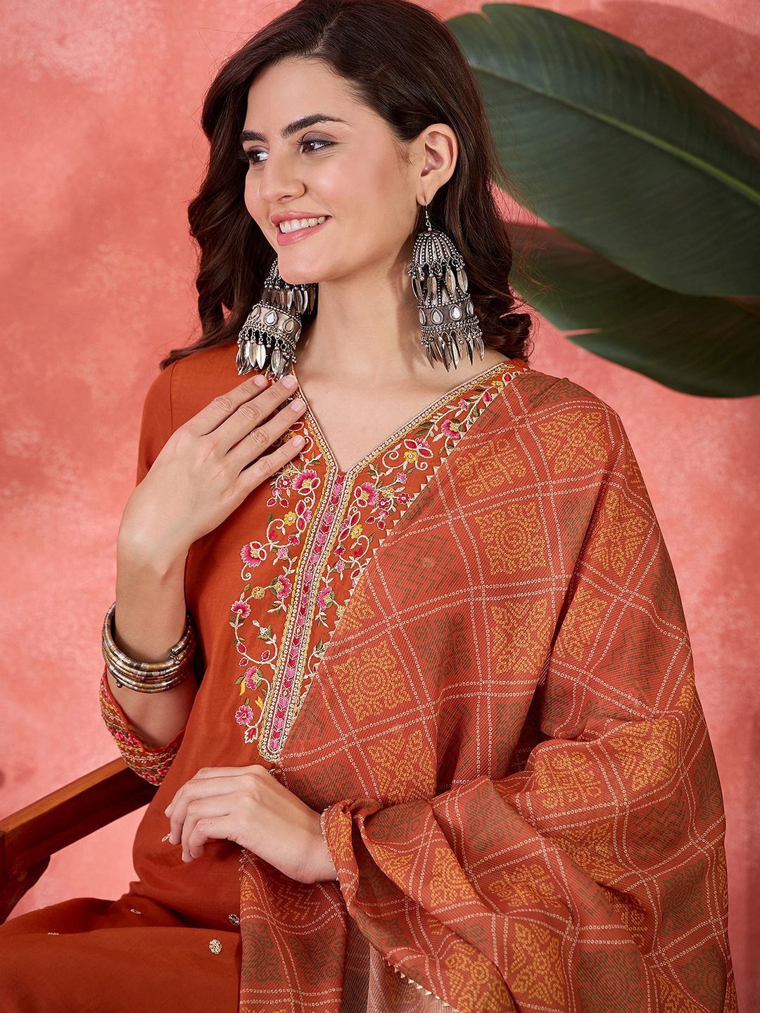 Dhiyona SN Women's Floral Embroidered Kurta with Trousers & Dupatta